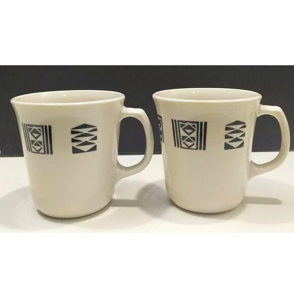 2 Corelle coffee cups mugs Tribal Spirit Corning Beige Black Corning USA aztec - Picture 1 of 9